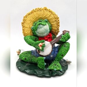 Vintage Country Banjo Frog Porcelain Figurine By Kathy Wise 1997